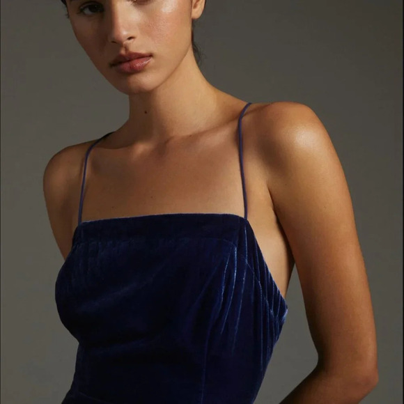 New Anthropologie Sapphire Winter Blue Strappy Velvet Slip Dress Size 14 - Picture 14 of 14